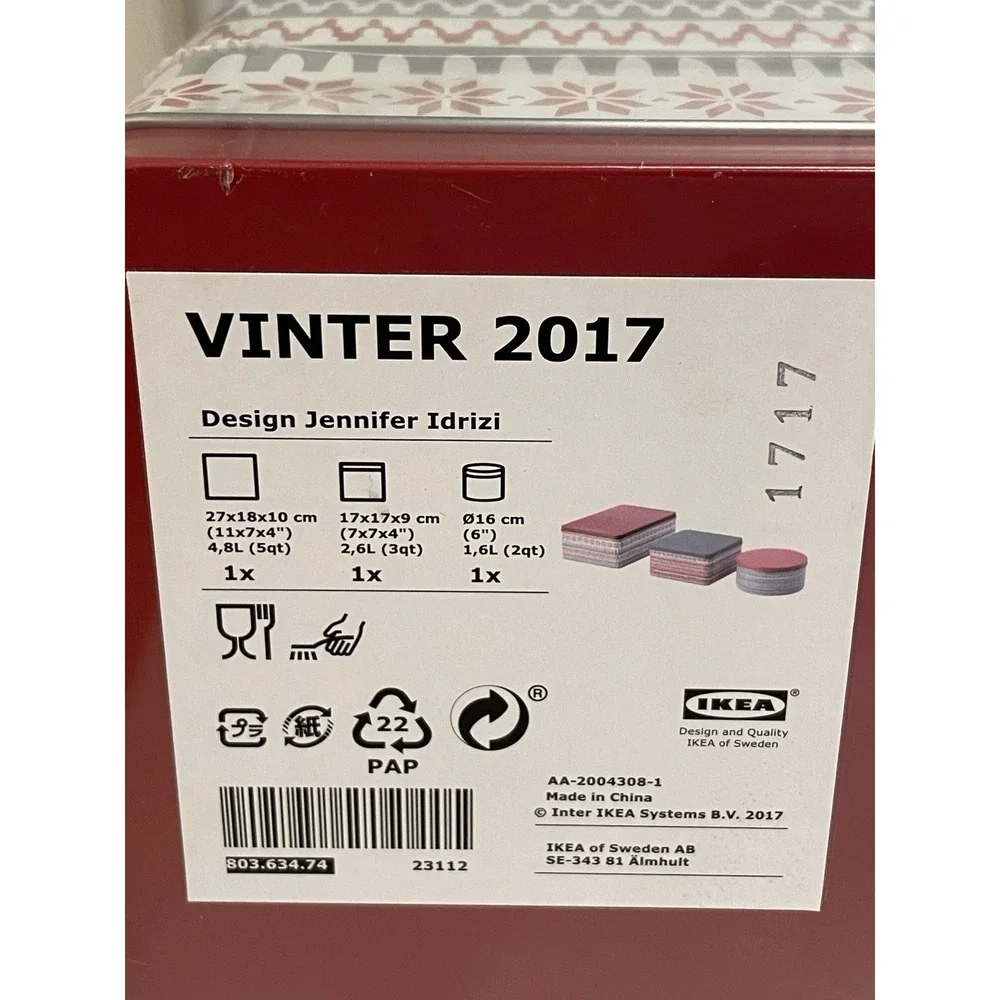 IKEA Tin Container Set Of 3 Christmas Vinter Nordic Fair Isle Metal New Sealed